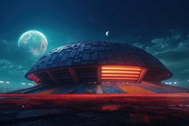 Stadion piłkarski na księżycu odległej planety generatywnej ilustracji ai