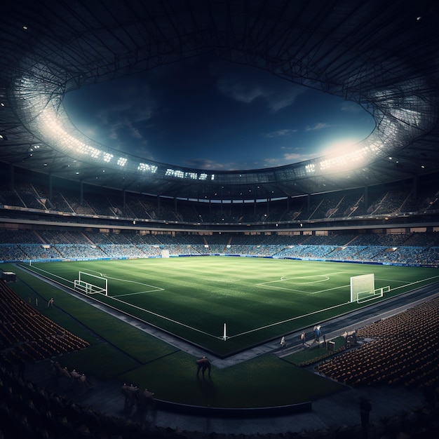 Zdjęcie stadion piłkarski oświetlony reflektorami