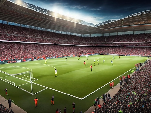 stadion piłkarski rozmycie tła wieczorem arena z tłumem fanów ilustracja 3D