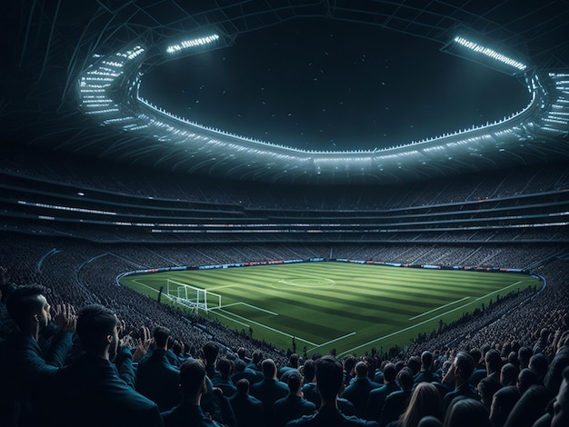 stadion piłkarski rozmycie tła wieczorem arena z tłumem fanów ilustracja 3D