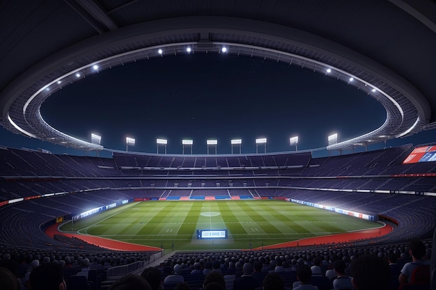 Stadion piłkarski w nocy widok z góry stadionu piłkarskiego w nocy z światłami w renderowaniu 3D