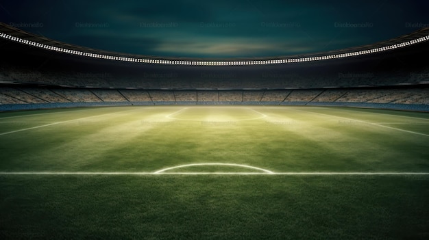 Stadion piłkarski z białą linią z napisem „piłka nożna”.