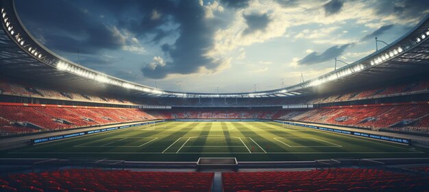 Stadion piłkarski z reflektorami