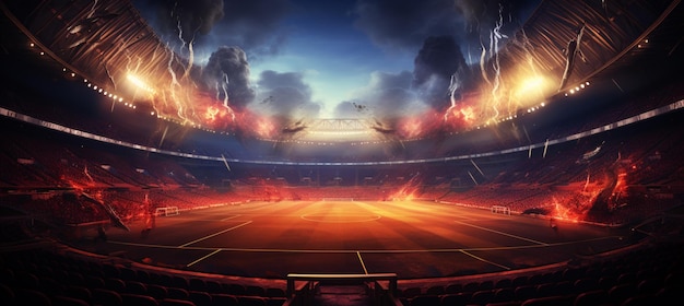 Stadion piłkarski z reflektorami