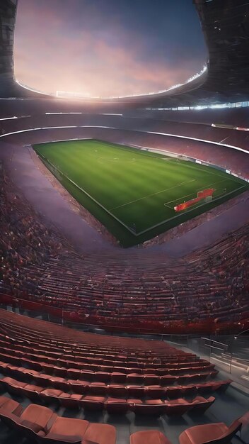 Stadion piłkarski z trybunami pełnymi kibiców czekających na nocny mecz