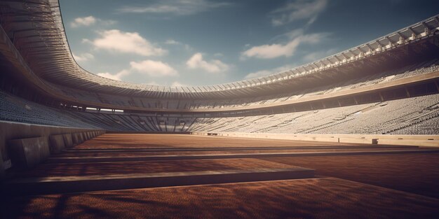 Zdjęcie stadion piłkarski z zieloną trawą i oświetleniem tylnym piłka nożna panoramiczny widok na boisko piłkarskie stadion i miejsca na stadionie