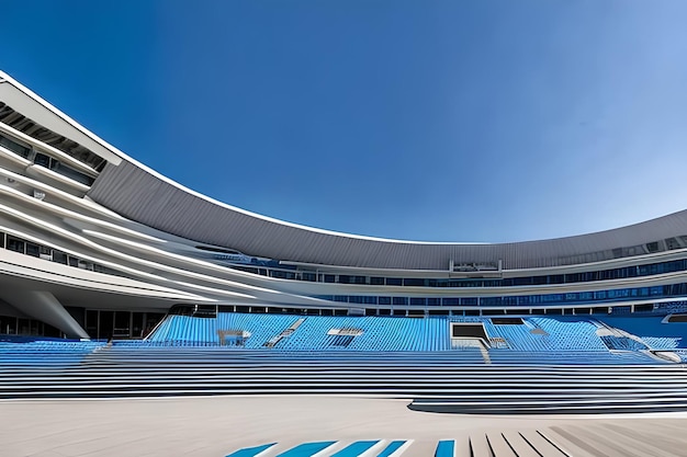 Zdjęcie stadion składa się z niebieskich krzeseł i składa się z niebieskiego dachu.