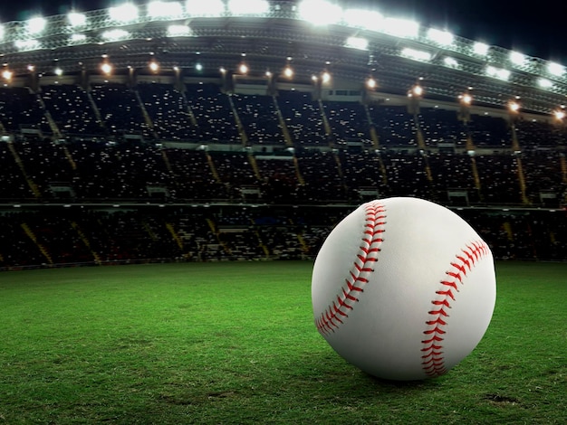 Stadion sportowy z piłką baseballową na tle nocy na reklamę w tle