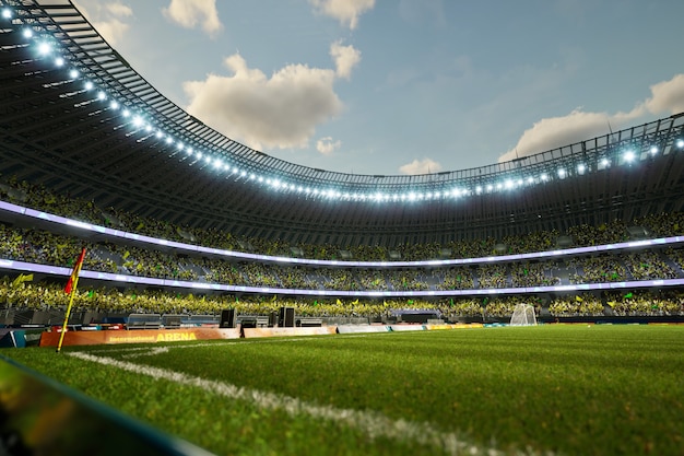 Stadion wieczorny arena z tłumu fanów ilustracja 3d. Wysokiej jakości ilustracja 3d