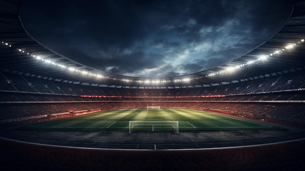 Stadion z mnóstwem świateł piłkarskich