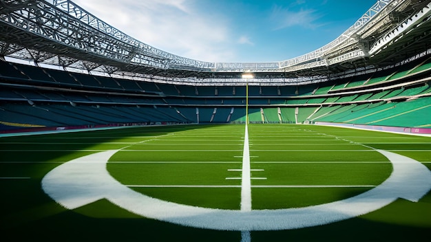 Stadion z zielonym boiskiem i stadion z białą linią z napisem rugby.
