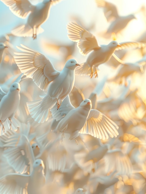 stado białych ptaków latających w powietrzu z jednym odlatującym