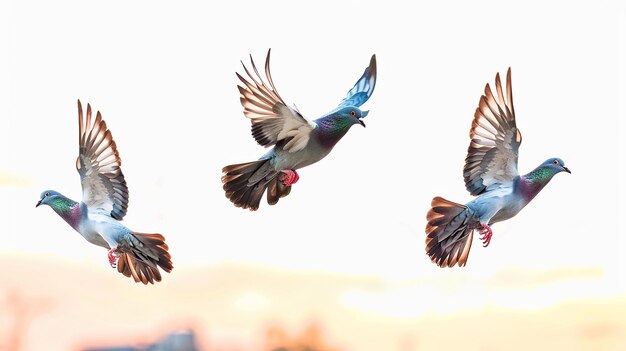 stado ptaków latających w niebie z jednym trzymanym przez drugiego