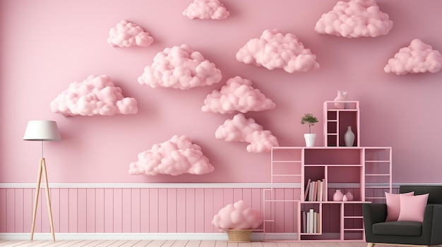 stair_with_cloud_floating_on_pink_room_background