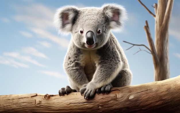 Stała gałąź drzewa koala izolowana na białym tle