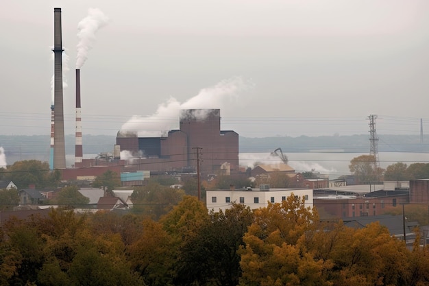 Stara elektrownia węglowa ze smogiem i zamgleniem widocznym w powietrzu