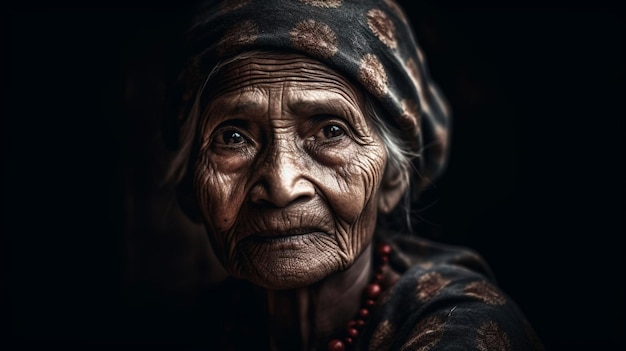 Stara kobieta ze zmarszczkami na twarzy