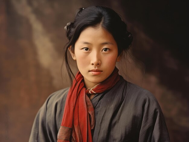 Zdjęcie stara kolorowa fotografia azjatki z początku xx wieku