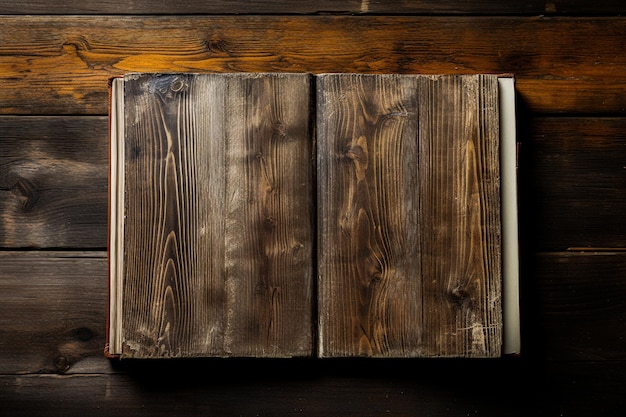 Stara książka vintage otwarta na tle ciemnego drewna z miejscem na tekst w stylu vintage