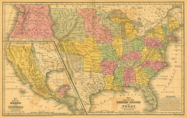 Stara mapa USA 1839 w sepii