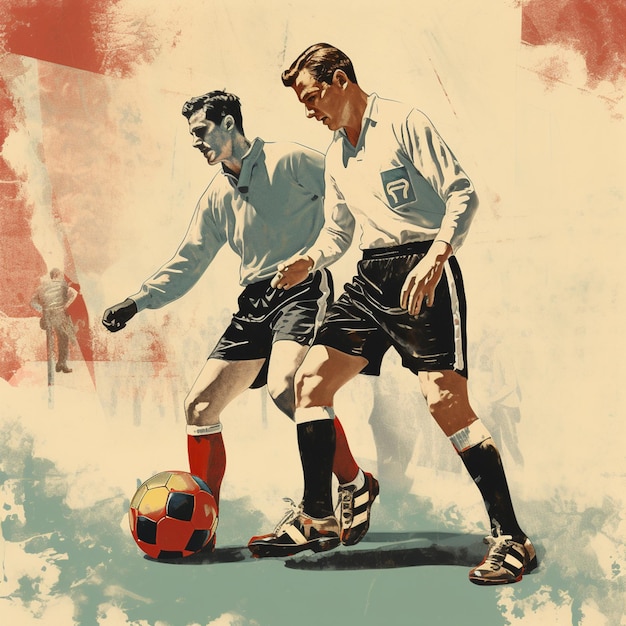 Stara piłka nożna w stylu vintage ilustracja projektowania piłki nożnej vintage 1970 soccer vintage