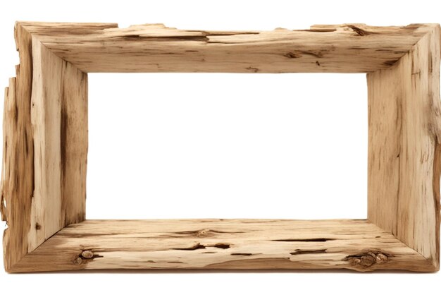 Stara rustykalna drewniana ramka na zdjęcia z drewna wyrzuconego na białym tle