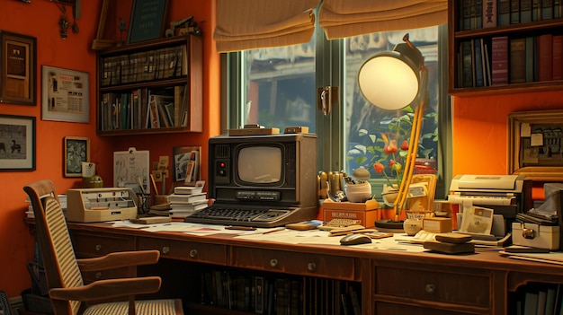 Stara vintage przestrzeń robocza w pomarańczowym pokoju obraz cyfrowy