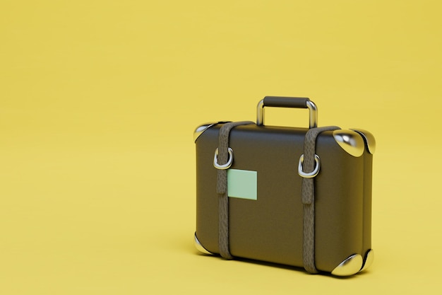 Stara walizka podróżna na żółtym tle skopiuj wklej kopiuj przestrzeń 3D render