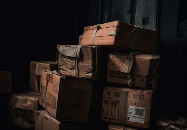 Stare, brudne pudełka Przechowywanie kartonów ładunkowych Generuj sztuczną inteligencję
