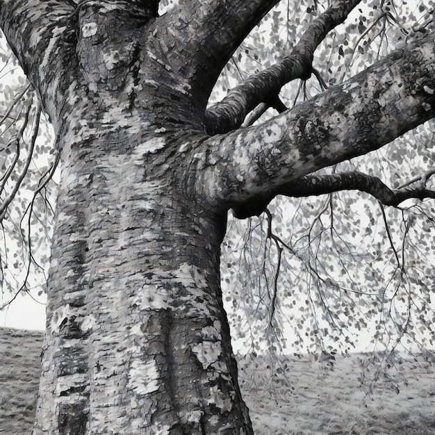 Stare drzewo w parku Czarno-białe zdjęcie Jesień
