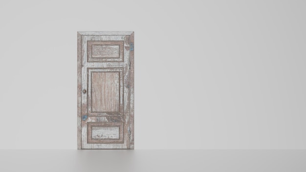 Stare drzwi na białym tle Naprawa starych drzwi renowacja wnętrza w domu renderowanie 3d