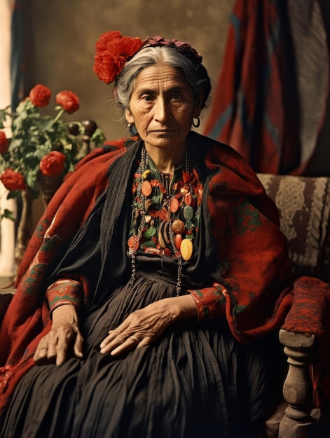 Zdjęcie stare kolorowe zdjęcie meksykanki z początku xx wieku