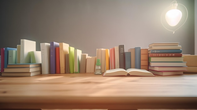 Stare książki na drewnianym stole Generative AI