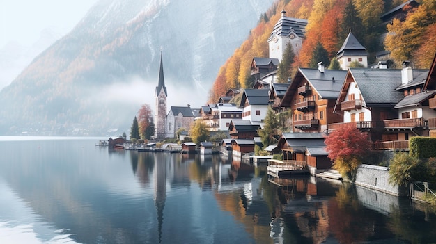 Stare miasto Hallstatt i Hallstatter Zobacz jezioro w Górnej Austrii Hallstatt jest wioską