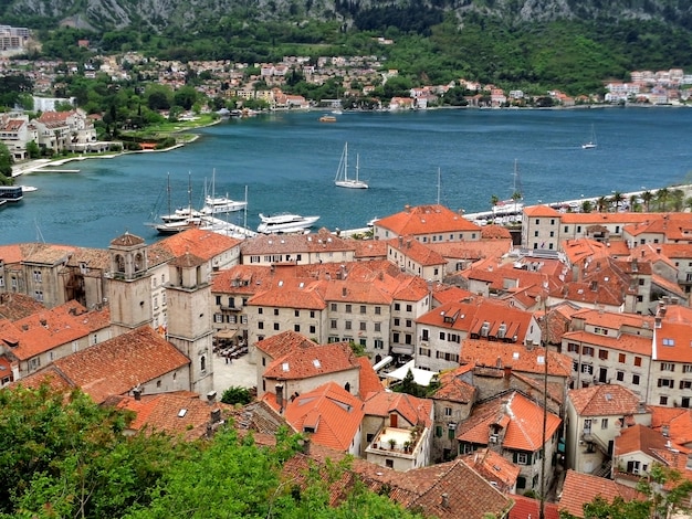 Stare Miasto w Kotorze i Zatokę Kotorską widziane z Fortyfikacji, Kotor, Czarnogóra