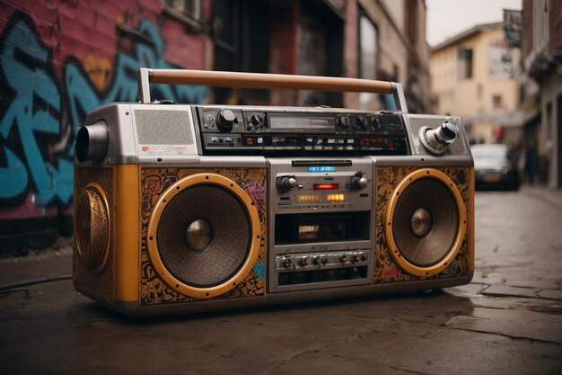 Stare radio cyfrowe w stylu retro z lat 80. i 90., kolorowe tło