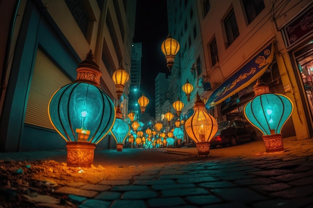 Stare tradycyjne projekty lampionów do oświetlania świętego miesiąca modlitwy w ramadanie AI generowane