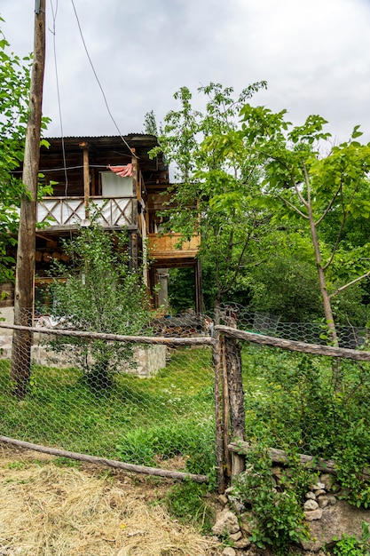 Stare Typowe Drewniane Tureckie Domy Wiejskie W Zielonej łące W Artvin, Turcja