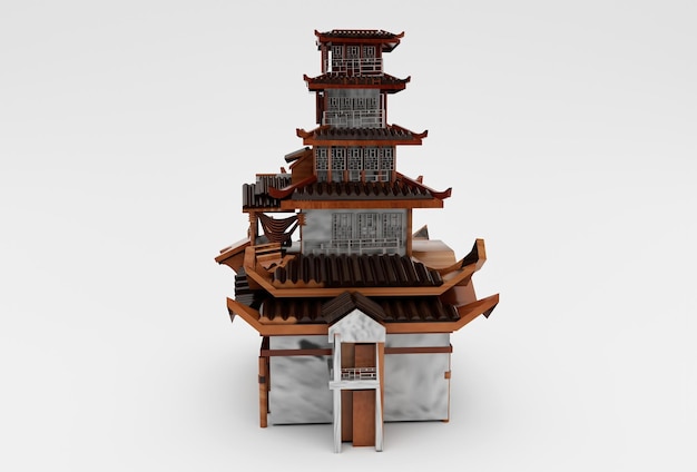Staro?ytna azjatycka struktura architektoniczna Chiński dom ilustracji 3d Świątynia na białym tle