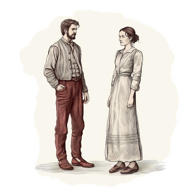 Starożytna amerykańska ilustracja mężczyzny i kobiety w wczesnym stylu