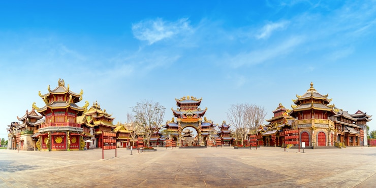 Zdjęcie starożytna architektura w stylu chińskim, hainan, chiny.