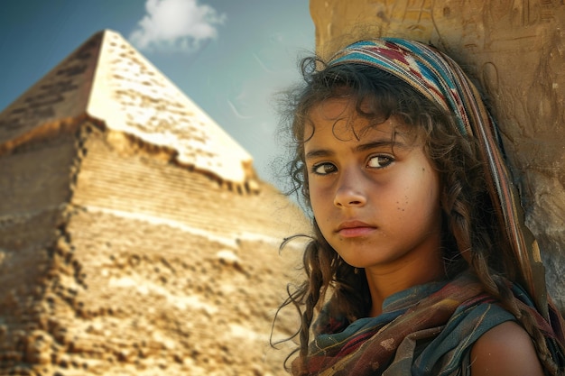 Zdjęcie starożytna egipska dziewczyna z piramidy generate ai