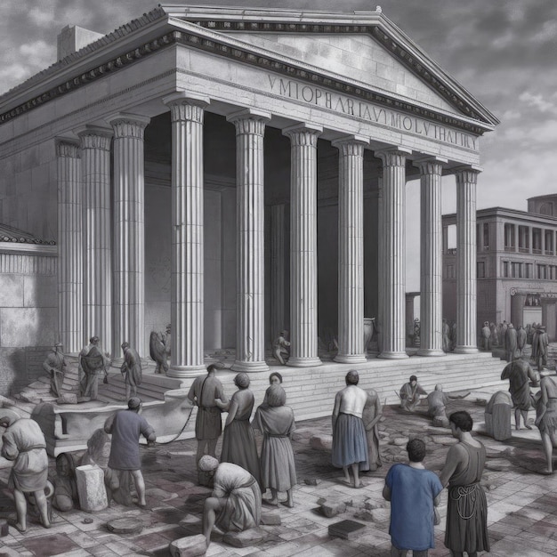 Starożytna grecka świątynia w stylu vintage
