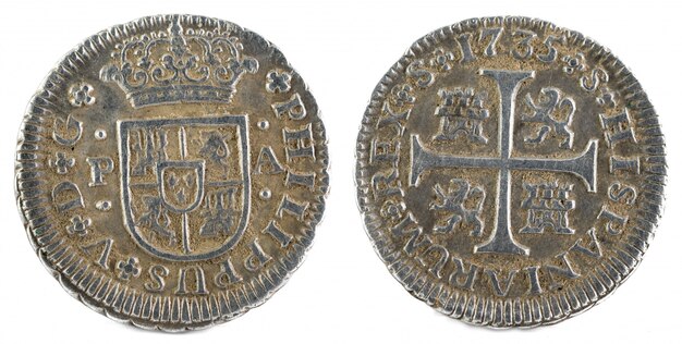Starożytna hiszpańska srebrna moneta króla Filipa V.