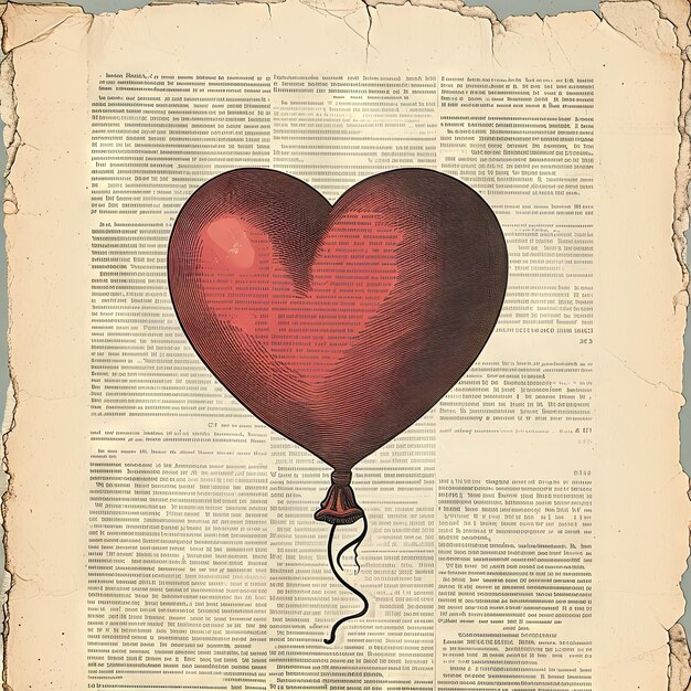 Starożytna ilustracja serca na Święto Walentynek, napompowanego jak balon pływający przez strony czasu z beztroskim odbiciem v 6 Job ID f8ec9c70f58242c8af71f154e4d58b7d