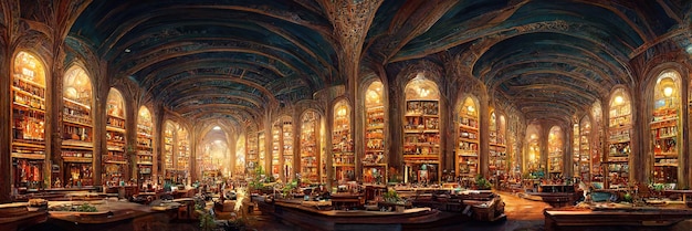 Starożytna majestatyczna sala biblioteki. Piękna sala ceremonialna z kolumnami i łukowymi sufitami