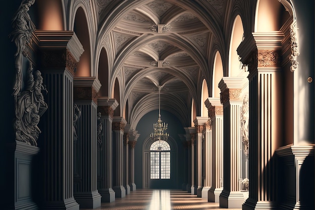 Starożytna majestatyczna sala biblioteki