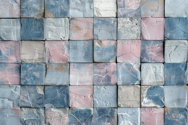 Starożytna pastelowa mozaika geometryczna, tekstura ścian z ceramiki z kostkami 3D