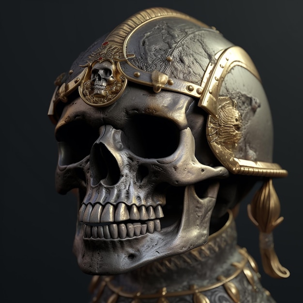 starożytna piracka czaszka ze złotymi ozdobami