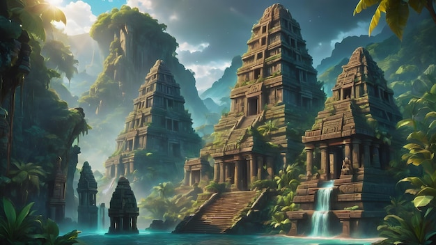 Starożytna świątynia Azteków Położona W Bujnej Dżungli Tropikalnej